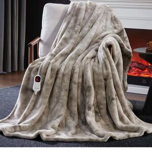 Heated Blanket Electric Throw, Soft Faux Rabbit Fur Electric Blanket